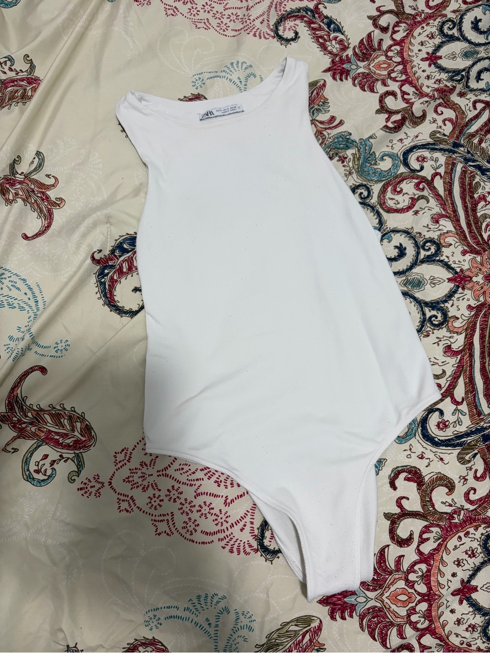 Zara White Sleeveless High-Cut Bodysuit